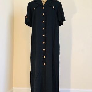 Black Button Front Short Sleeve Shirt Dress Sz 14W